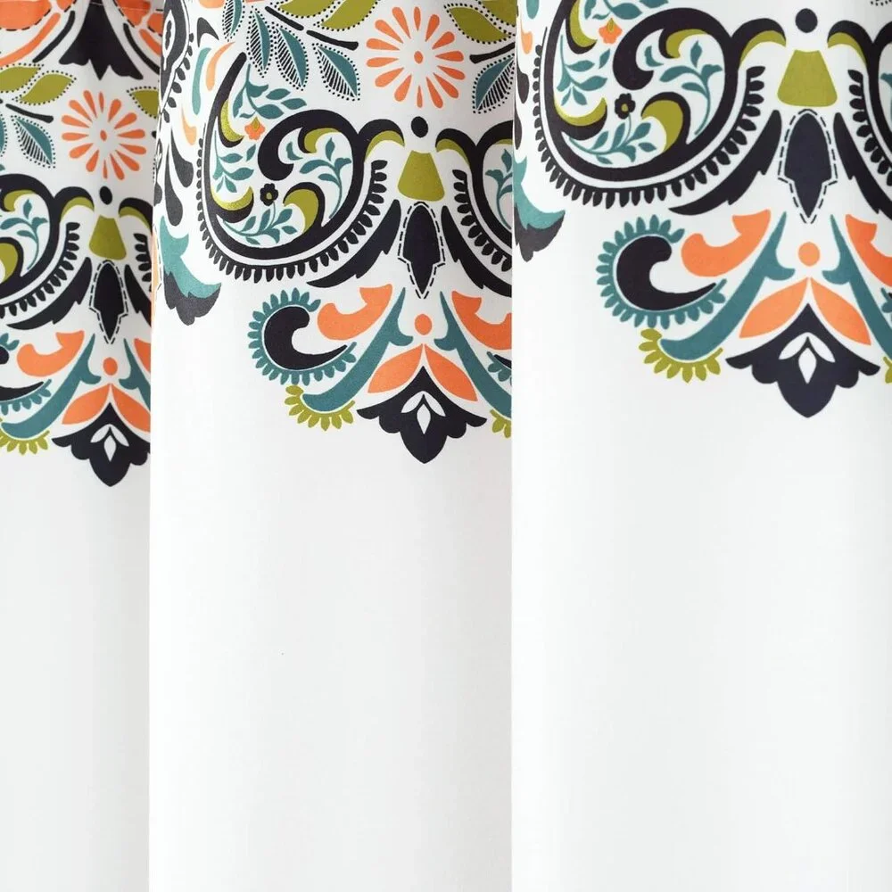 Boho Bohemian Moroccan Design Navy Orange Fabric Luxe Shower Curtain NEW PACKAGE